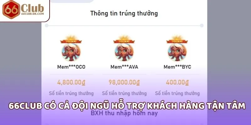 66Club có cả đội ngũ hỗ trợ khách hàng tận tâm